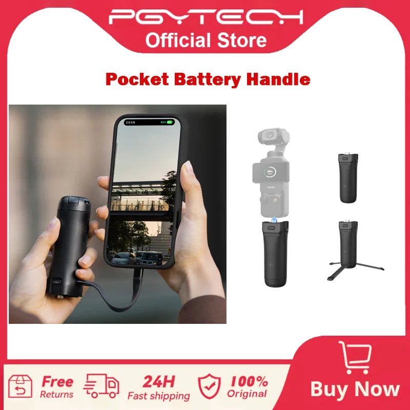PGYTECH Akkugriff für DJI Osmo Pocket 3, Powerbank-Griff mit integriertem Mini-Stativ, Typ-C Lade-Griff Zubehör