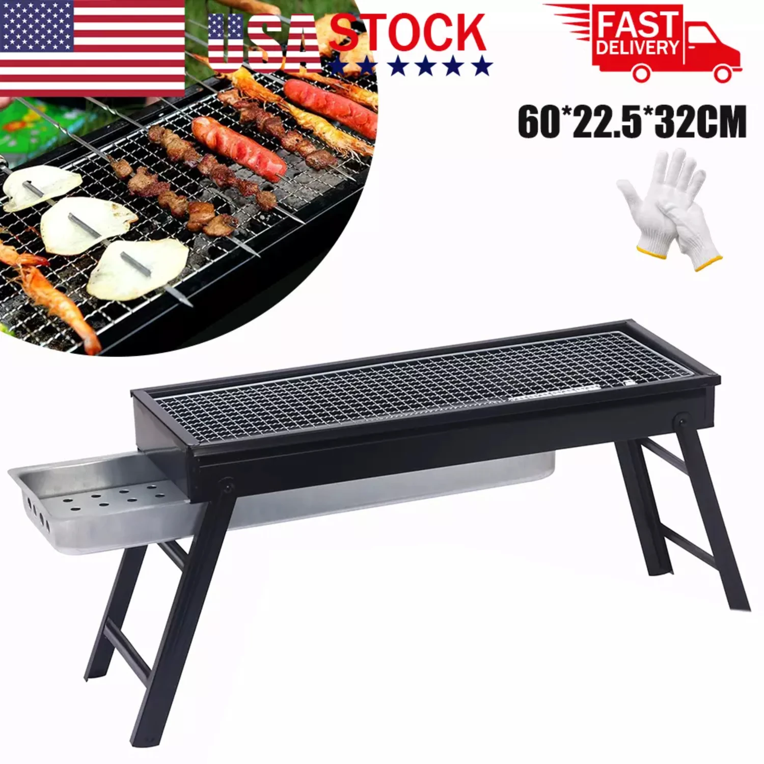 BBQ Grill Charcoal Barbecue Grill  Steel Folding Camping Yard Portable