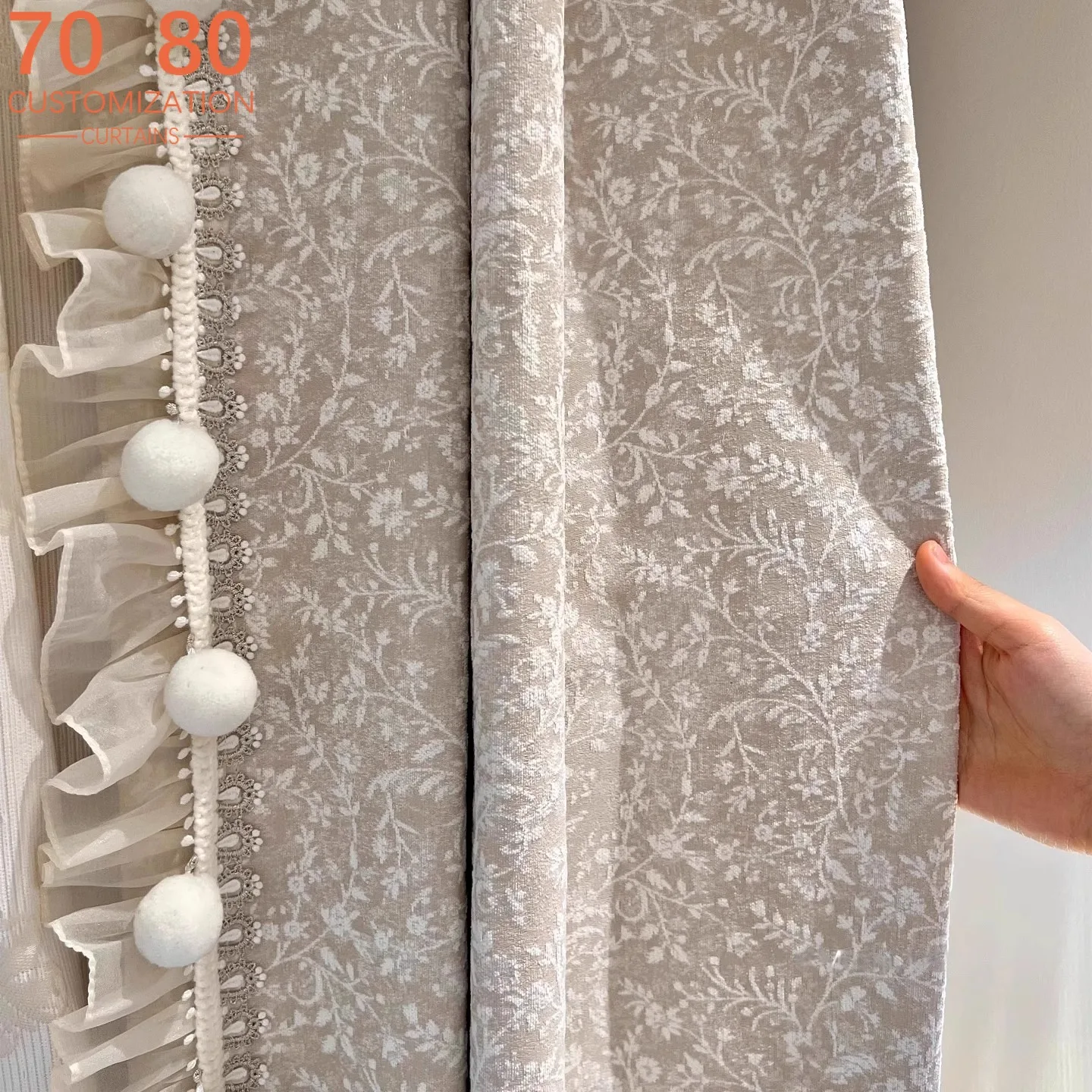 

French Cream Jacquard Thickened Chenille Embroidered Screen Curtains for Living Room Bedroom French Window Balcony Customized