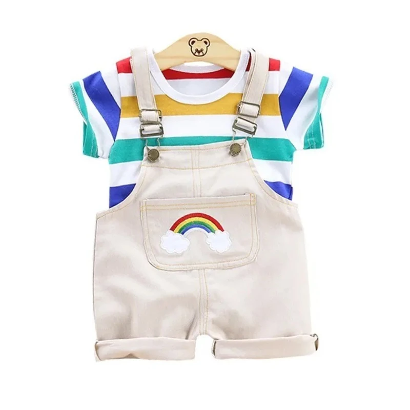 New Summer Baby Boys Clothes Suit Children Short Sleeved T-Shirt Overalls 2Pcs/Sets Kids Girls Clothing Infant Casual Costume