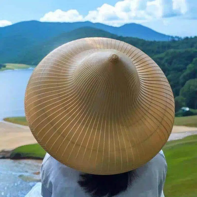 屋外用つば広竹編み釣り帽子-メンズ日よけ雨よけ農作業帽子-軽量サマーキャップ-中年男性向け
