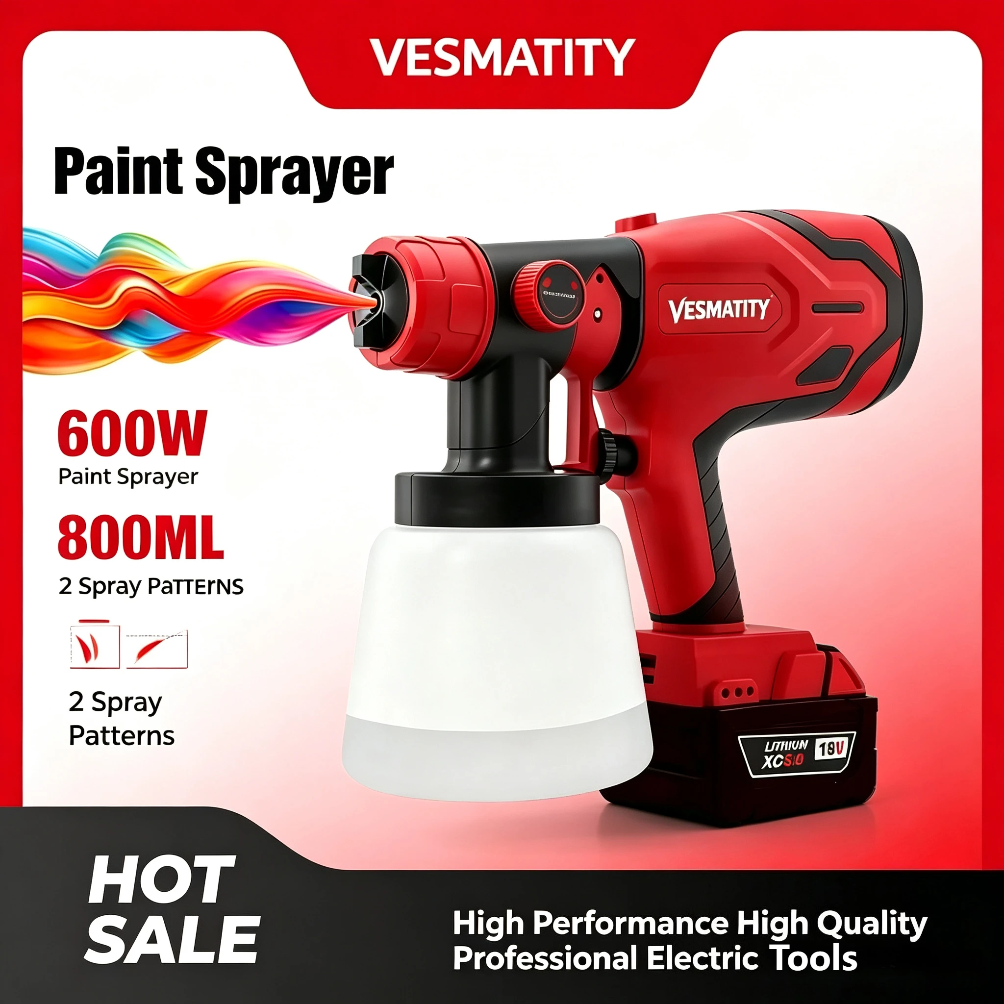 Cordless 800ML Paint Spray Gun Tank & 600W 39000 RPM Brushless Motor Auto Furniture Wall Car Sprayer For Milwaukee Battery
