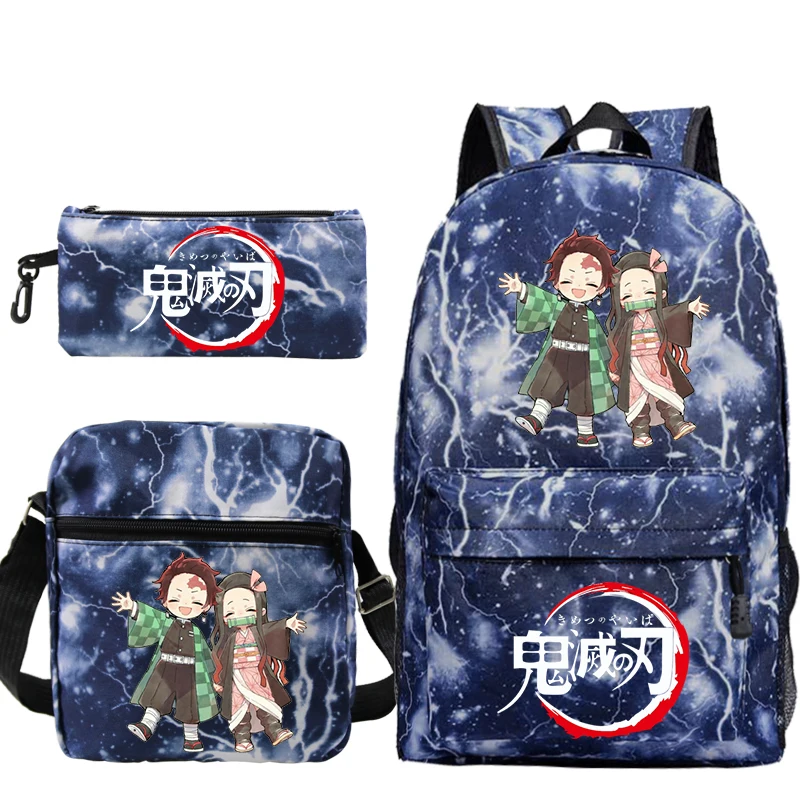 Kids Anime Backpack Demon Slayer School Backpack Shoulder Bags Pencil Bag 3pcs Set Girl Boy School Bags Students Travel Bagpack