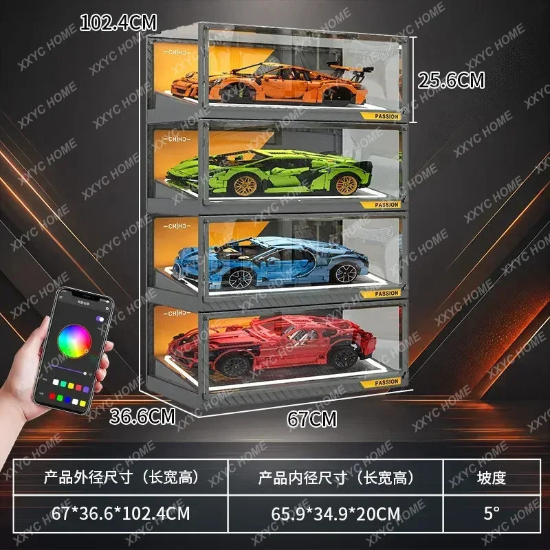XXdisplay box figure sports car model with light acrylic toy car suitable for racing storage cabinet