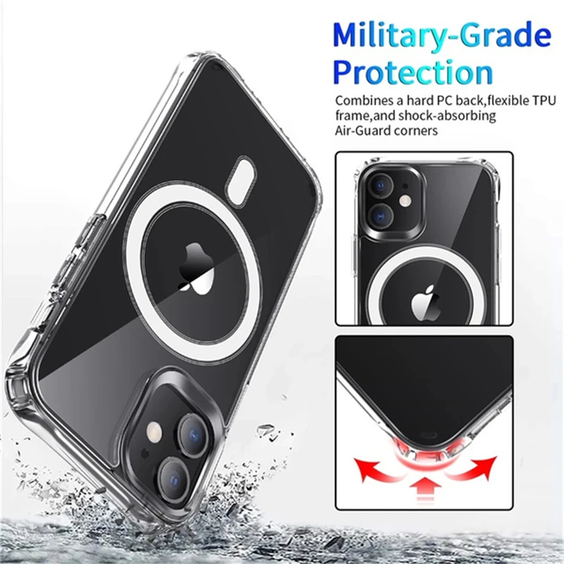 Clear Ultra Shockproof Soft Mag Safe Case for Magsafe iPhone 15 14 13 12 11 Pro Max 12 13 Mini Built-in Magnetic 7 8 Cover Shell