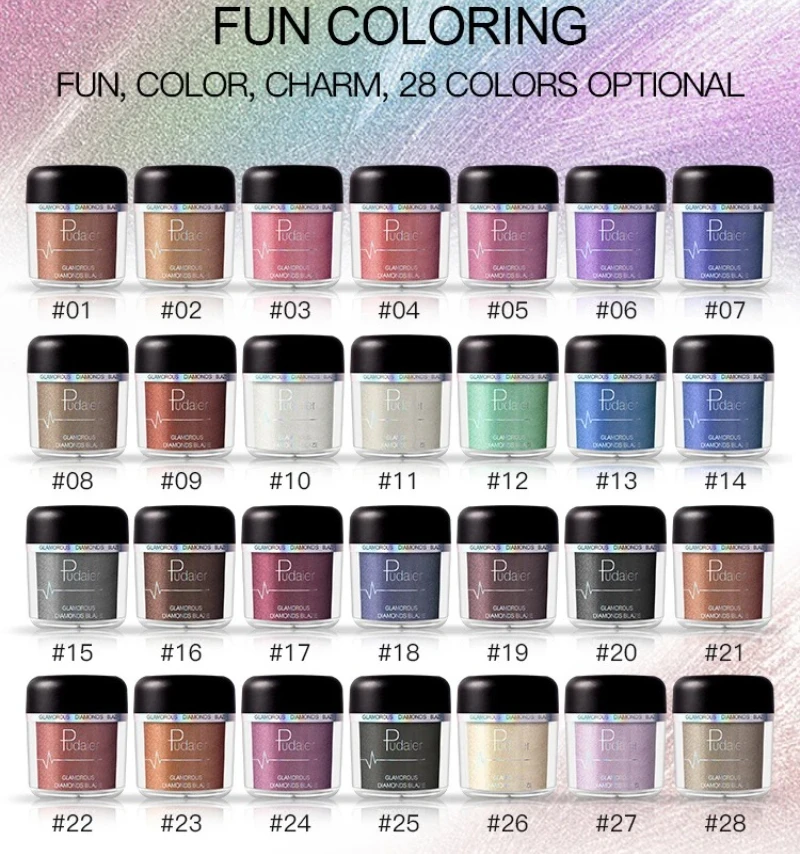 Nowe brokatowe cienie do powiek w pudrze, pigmenty, łatwe w aplikacji, wodoodporne, połyskujące kosmetyki w pudrze, makijaż, pojedynczy metaliczny kolor.