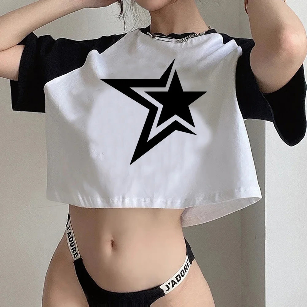 Y2k Star Girl Fairy Grunge  Goth Crop Top Girl 90s Kawai Gothic  Fairycore T-shirts Cropped Women T Shirt