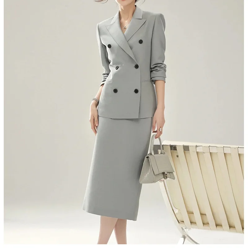 Allingentle Women's Skirt Suit 2 Piece Peak Lapel Blazer & Pants Fashion Suit for Casual Office Customize