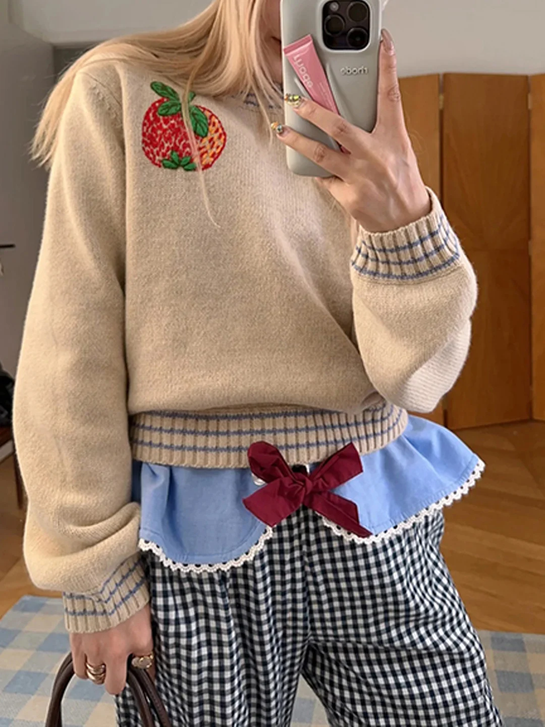 

Early Spring Knitted Wool Blend Loose Fit round Ne Pullover for Women Faionable Pattern French Sle Soft