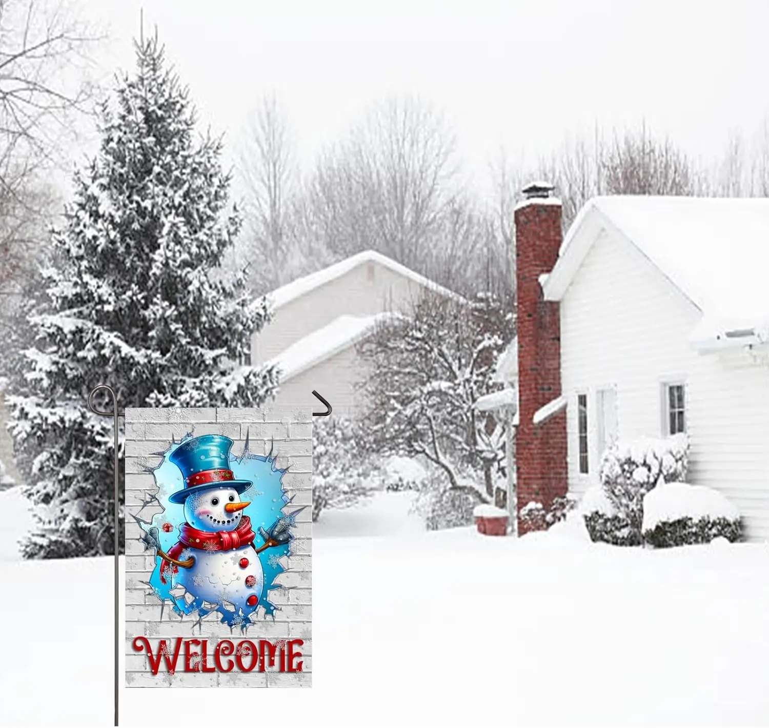 Christmas Snowman Garden Flag Winter Welcome Yard Flags for Outside 12x18 Inch Double Sided Small Burlap Banner Christams Ne EEZ