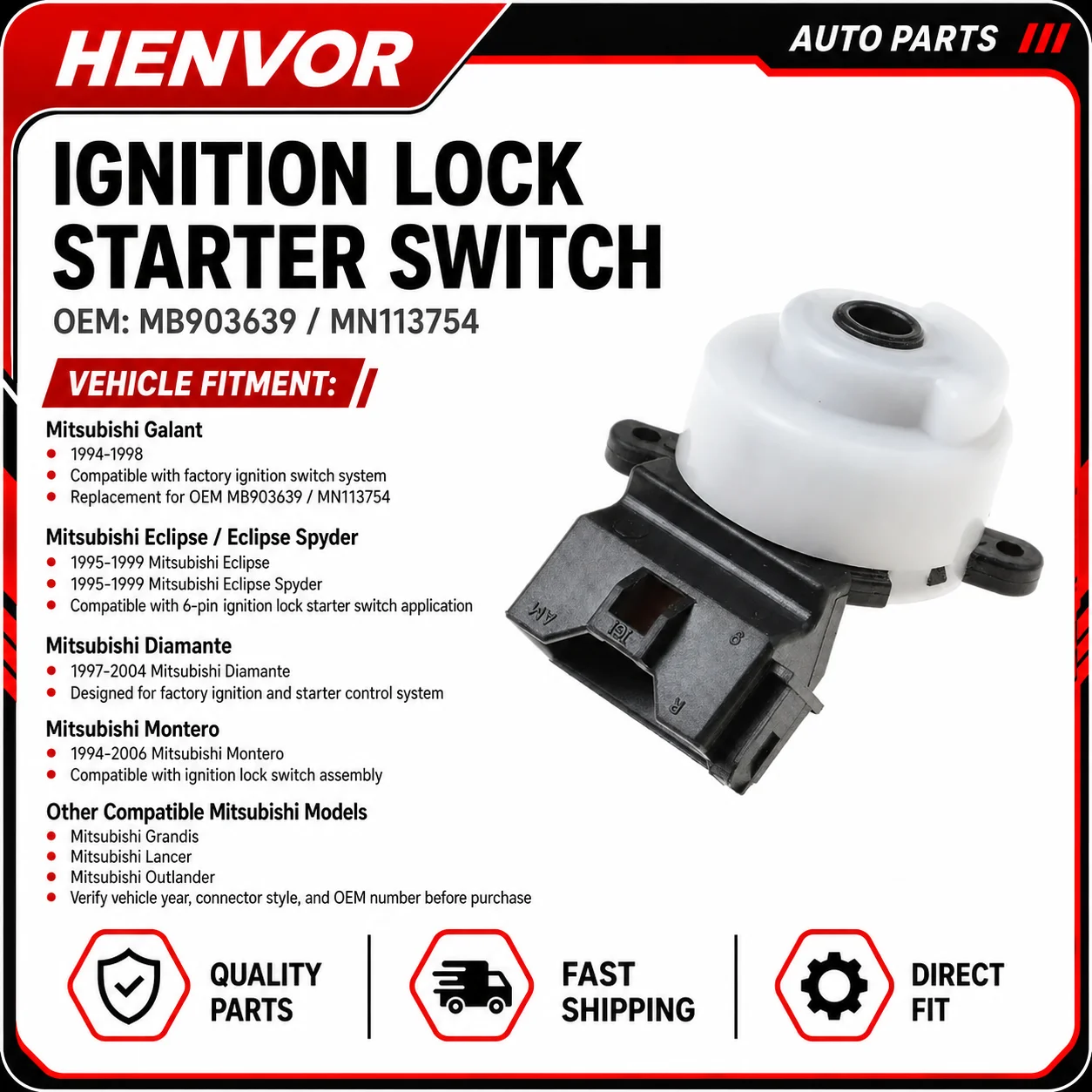 6Pin Ignition Starter Switch MB903639 MN113754 For Mitsubishi Galant Eclipse Montero Diamante Lancer Outlander