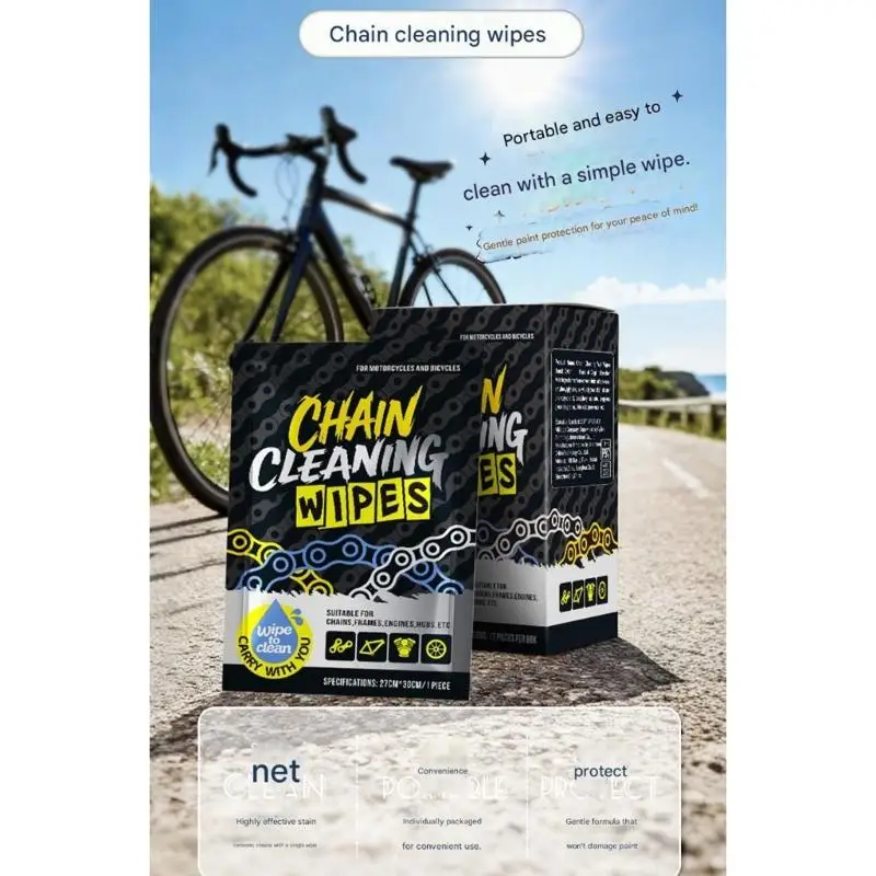 652F Pack of 12 Multipurpose Bike Chain Cleaner Wipes Set Suitable for Chain Frame Pedal and Other Bicycles Part Cleaning