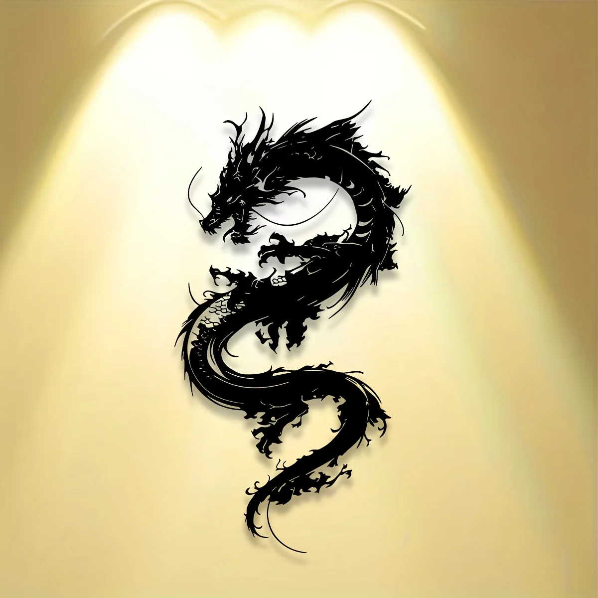 Black metal dragon wall decor,ink style oriental loong silhouette art for living room, study,entryway and indoor home decoration