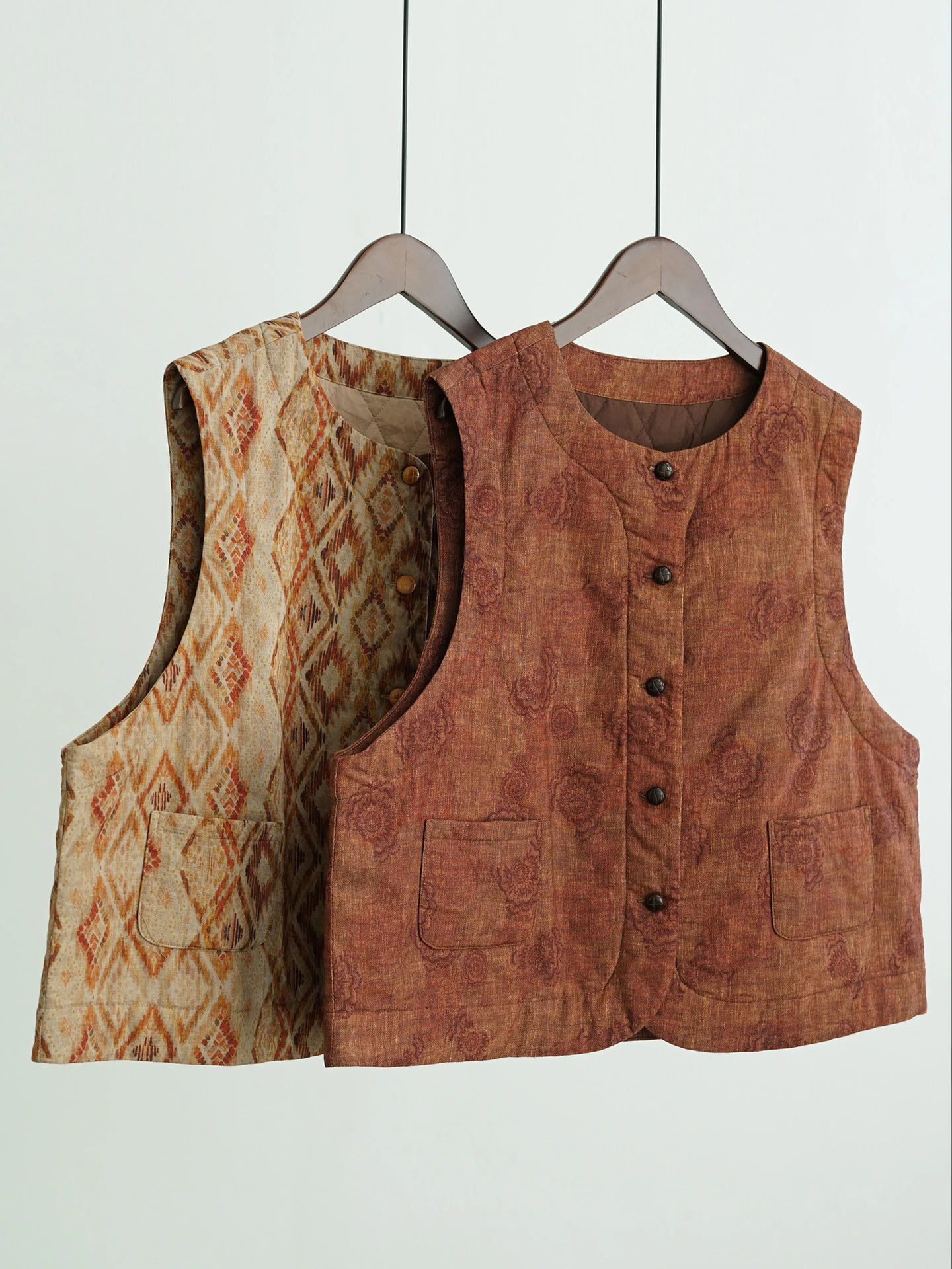 

Pure Cotton Thiened ort Vest Autumn Winter New Sle Artistic Retro Print Button up Jaet Chinese Brand Commute Sle