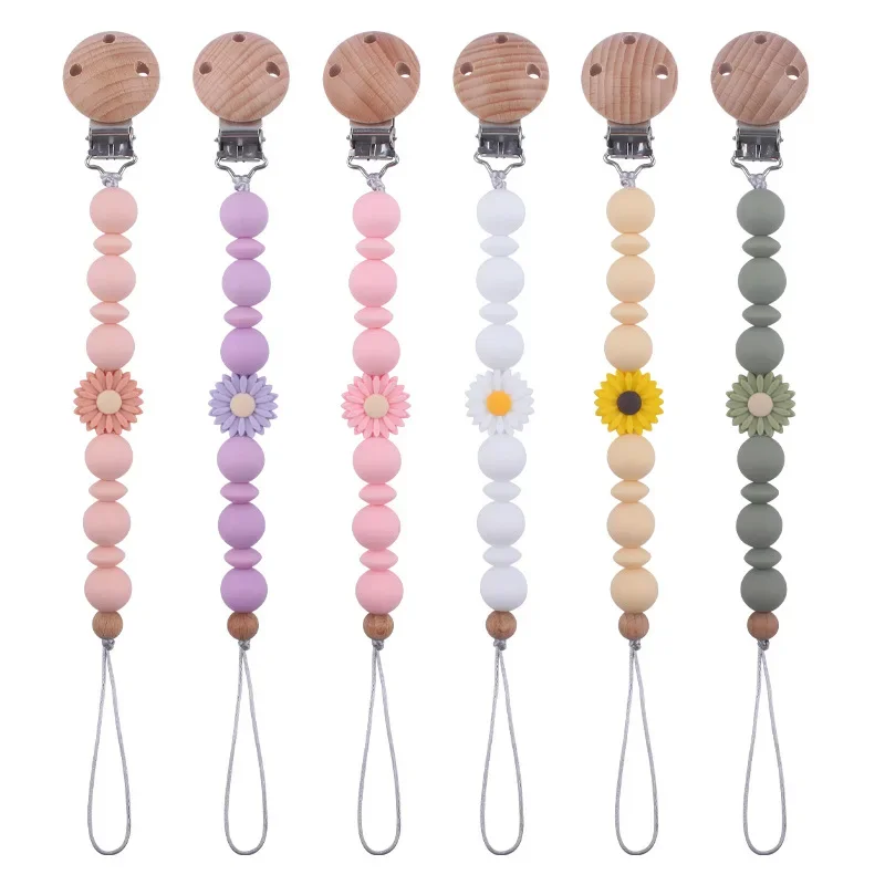 Kissteether el yapımı silikon çiçek boncuk bebek emzik zinciri kayın ahşap diş kaşıyıcınız meme klipsi bebek diş çıkarma hemşirelik çiğnemek oyuncak