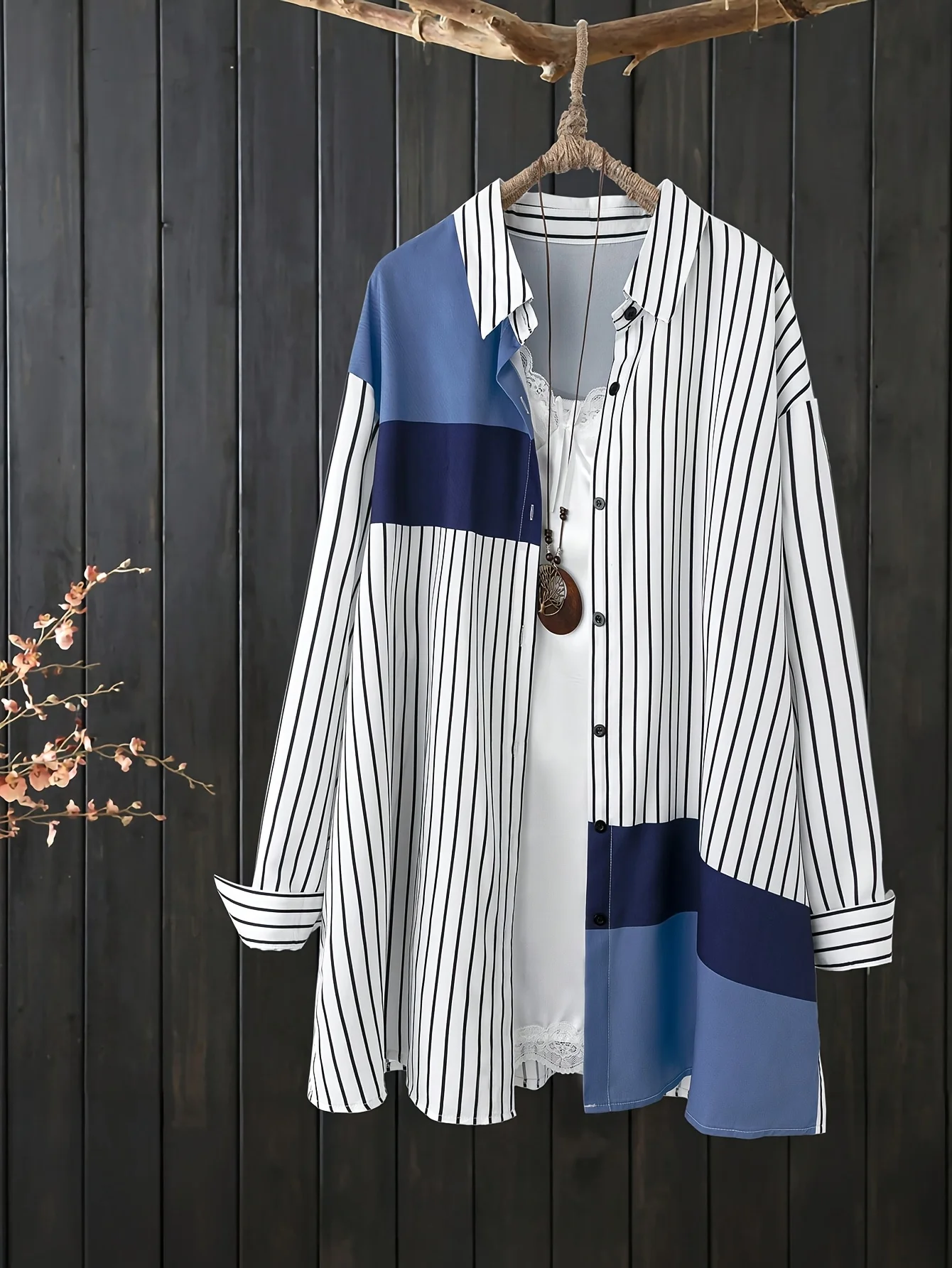 

Plus Size Women's Splicing Striped Long Sleeve Shirt