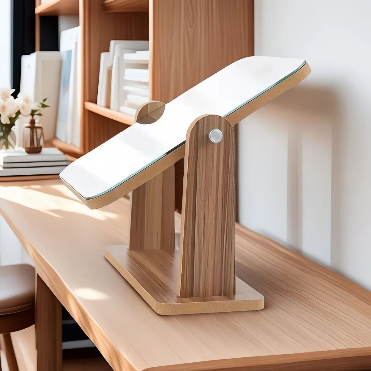 مرآة مكياج خشبية اختيارية قابلة للتعديل بزاوية 360 درجة، مرآة تجميل أوروبية بسيطة، مرآة ألوان خشبية طبيعية #4