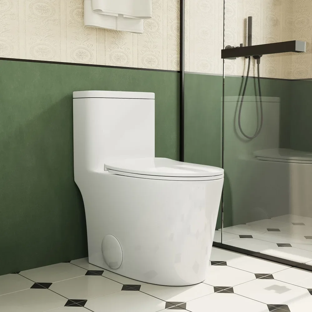 

1.1/1.6 GPF Elongated Comfort Height Floor Mounted One-Piece Toilet, Ceramic, Soft Close Seat, T036WT, Piece Toilet