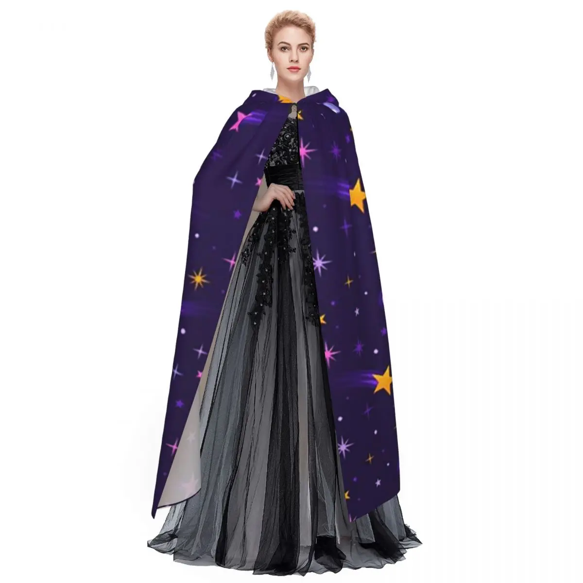 Espaço galáxia constelação zodíaco estrela longa capa com capuz bruxa traje medieval cosplay capa halloweenparty adulto unisex