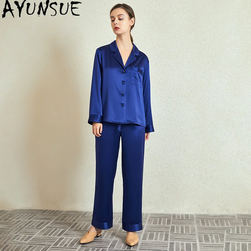 AYUNSUE 100% Genuine Silk Pajamas for Women 30MM Silk Night Wear Female 2026 Spring Summer Sleepwear Bathrobes Pijama Feminino