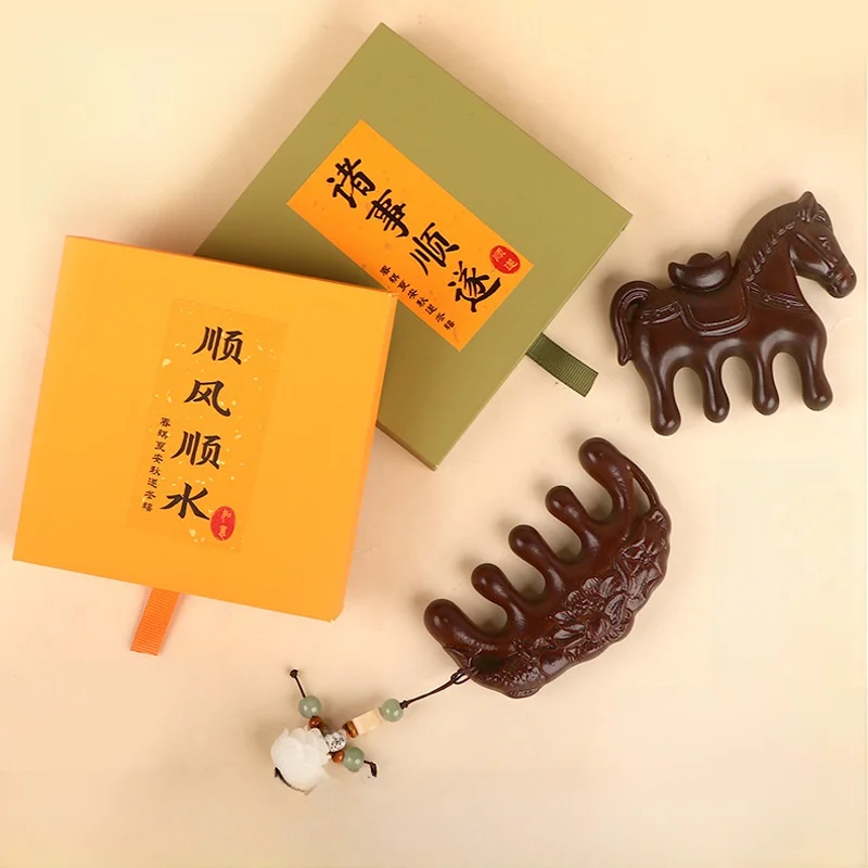 Gold Thread Sandalwood Massage Comb Five-Tooth Sandalwood Comb Practical Head Meridian Comb Chinese Traditional Cultural Gift