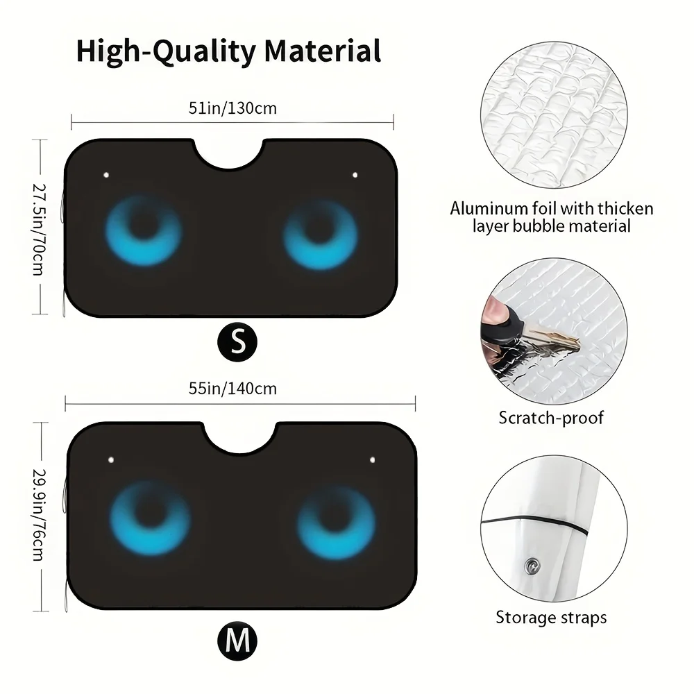 1pc Foldable Blue Animal Eye Sunshade - UV Protective Windshield Cover With 4 Free Suction Cups, Universal Front Window Design F