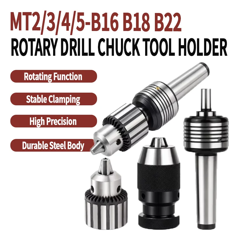 Lathe Tailstock Rotary Drill Chuck MT2 MT3 MT4 MT5 B16 B18 B22 Live Center Self Tightening Tailstock Tool for CNC Wood Lathe