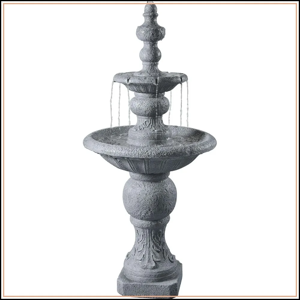 52.56 in. Outdoor Two-Tier Water Fountain with ICY Stone Texture for Gardens Patios Lawns Gray