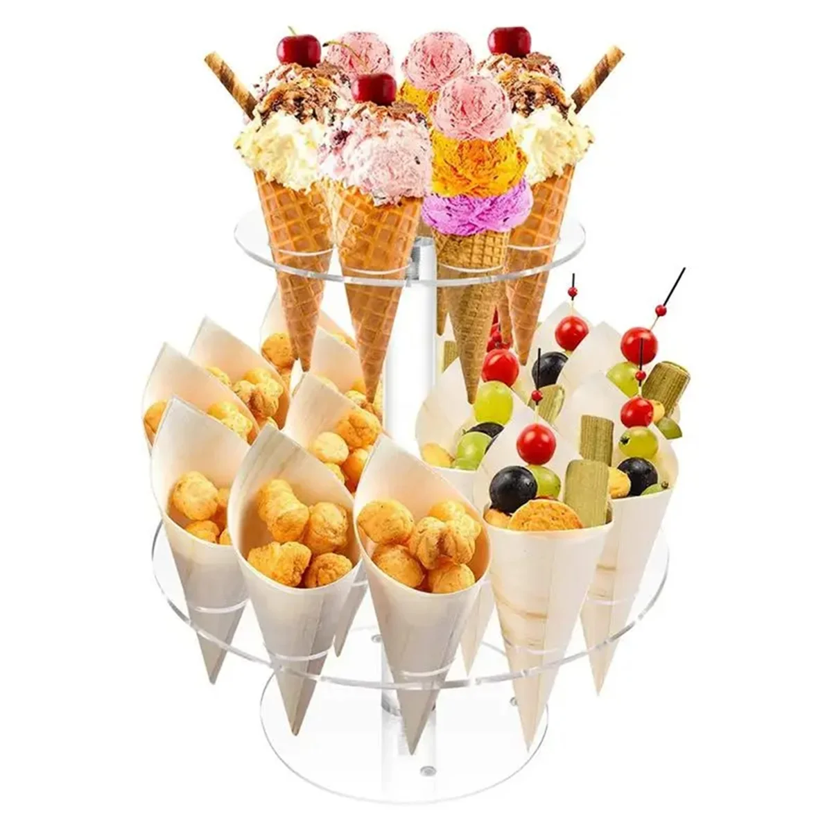 Transparent Ice Cream Stand Cake Cone Holder Baking Kitchen Tools Acrylic Wedding Buffet Food Display Stand with 2 Layer