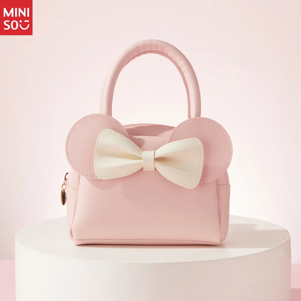 Miniso New Kids Handbag for Girls, Cute Princess Cartoon Bow Pattern Purse & Wallet Set