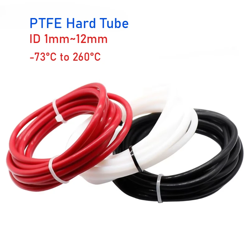 1 Meter ID 1mm~12mm Red/Black/Milky white PTFE Hard Tube Insulated Pipe Temperature Corrosion Resistance