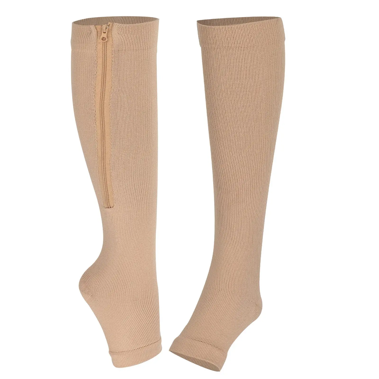 Compression Knee Socks with Zipper | Moisture Absorbing Running Athletic Socks for Men and Women