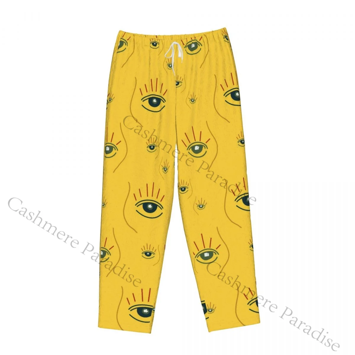 Eye Abstract Simple Cute Yellow Pattern Women Sleep Pants Warm Flannel Lounge Pants for Winter Nights