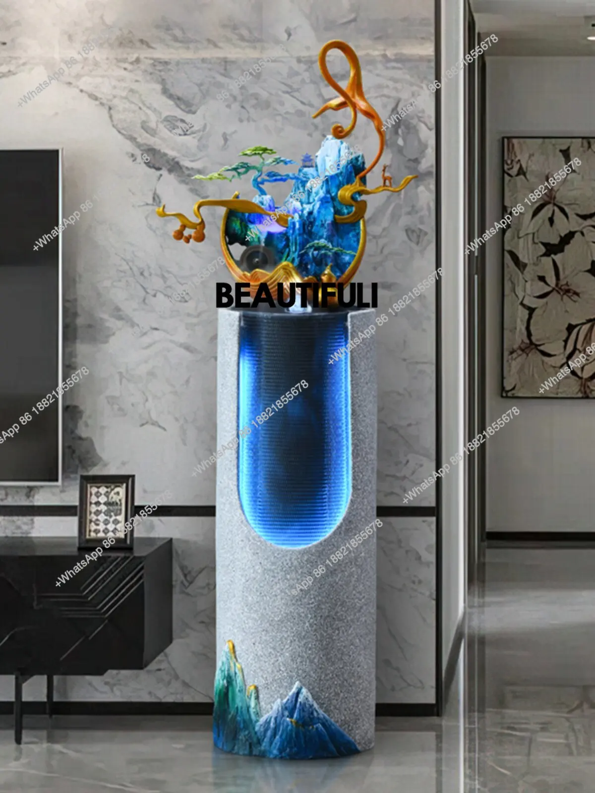 flowing water ornaments, large living room office, high-end light luxury, wealth-attracting landscape, housewarming, gifting