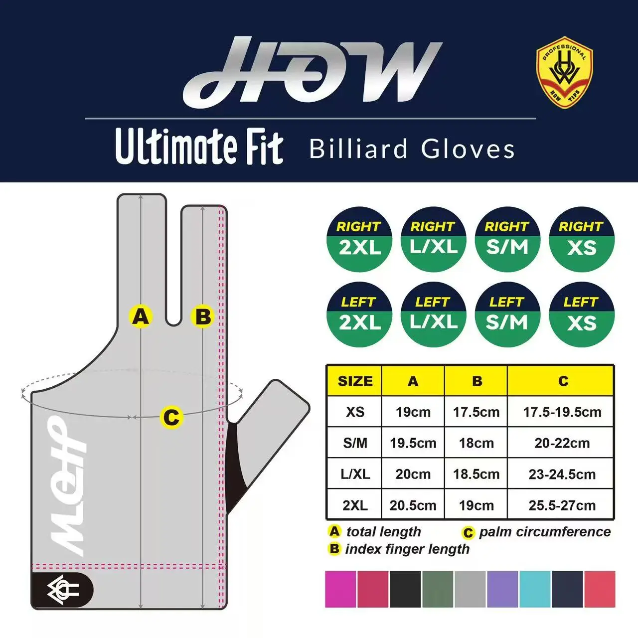 Professional High Quality Form-Fitting Billiards Glove Anti-Slip Breathable Ergonomic 3 Finger Snooker/Pool Glove for Left Hand