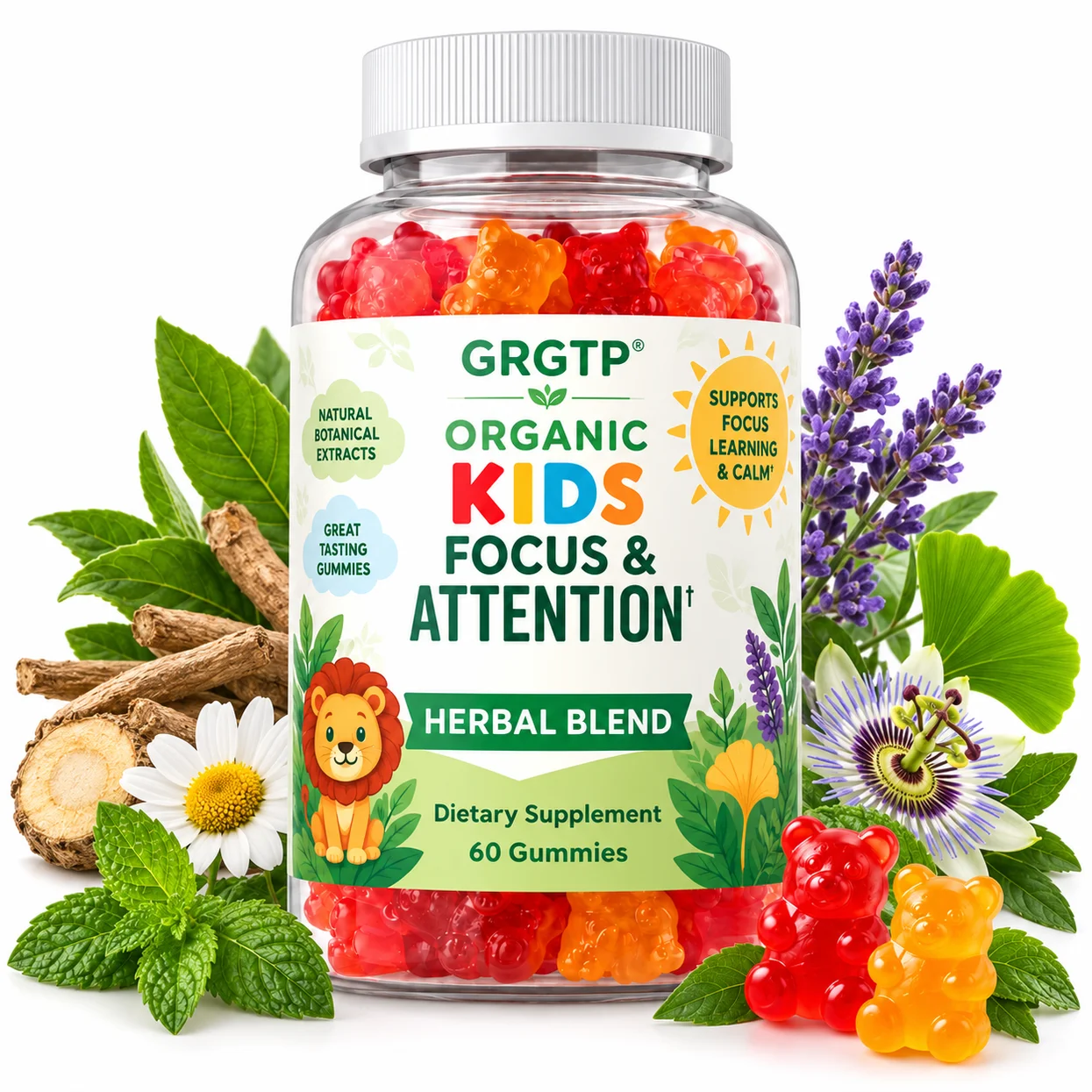 Kids Focus & Attention Gummies - Promotes Healthy Brain and Body Development, Supports Focus and Learning, Maintain Vitality