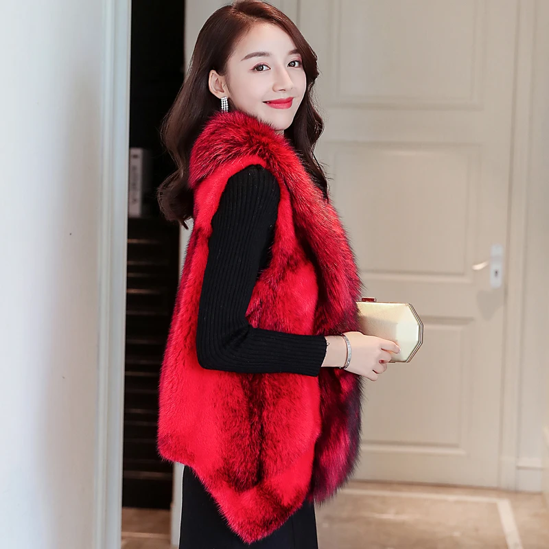 

mink fur coat short Cross fur vest entire fox fur collar coat 2023 women's clothing outerwear jacket coats new