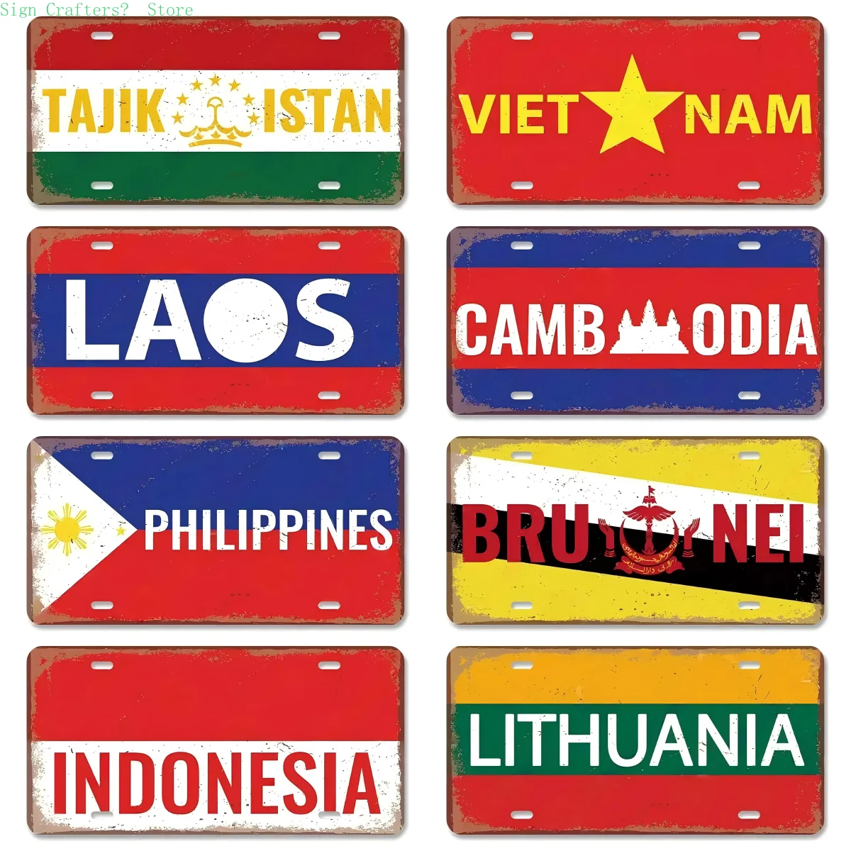 Retro Aluminum Wall Signs Set of 3 - Saudi Arabia Singapore & Thailand License Plate Decor for Man Cave Bar