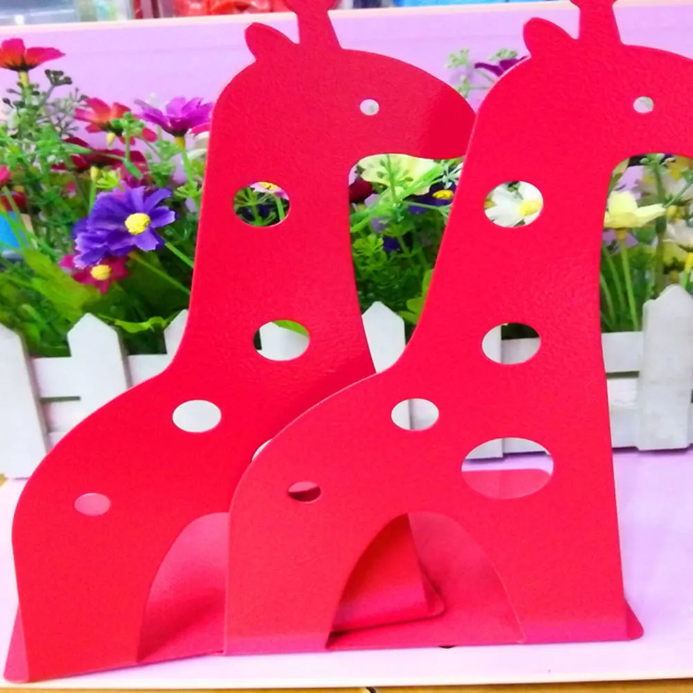 

2Pcs Giraffe Bookends Creative Cartoon Animal Book Supports for Desktop Shelf Nonskid Book Organizer Red Bookends Shelves