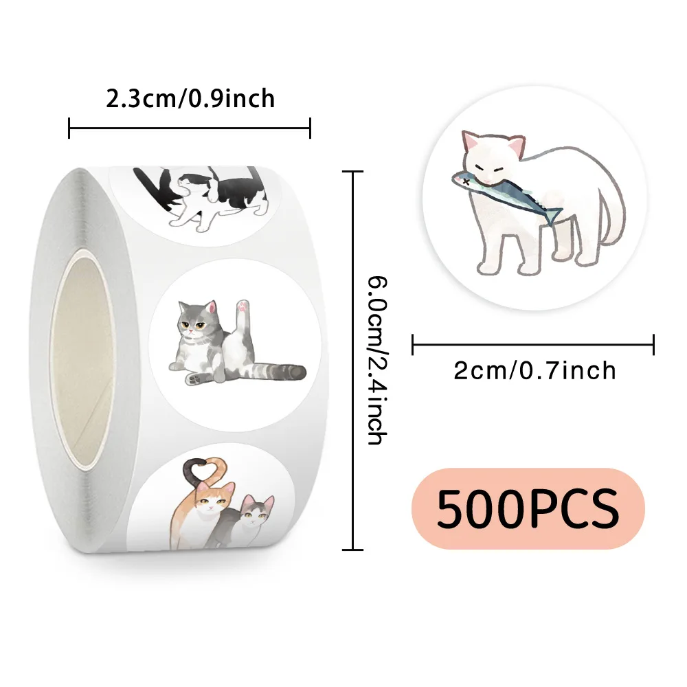 500 sztuk/rolka Kreskówkowe Pętle Śliczne Zwierzęta Kotek Dekoracja Naklejki na Biurko Telefon Komórkowy Kubek na Wodę Hurtownia Artykułów Papierniczych dla Dzieci