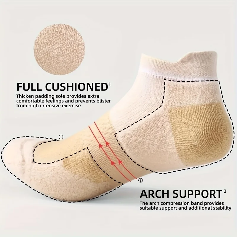 5/10 Paar Damen-Kompressions-Knöchelsocken mit Fußgewölbestütze, feuchtigkeitsabsorbierend, atmungsaktives Gewebe, ganzjährig, Fitness, niedrig geschnittene Sportsocken – Detail 8