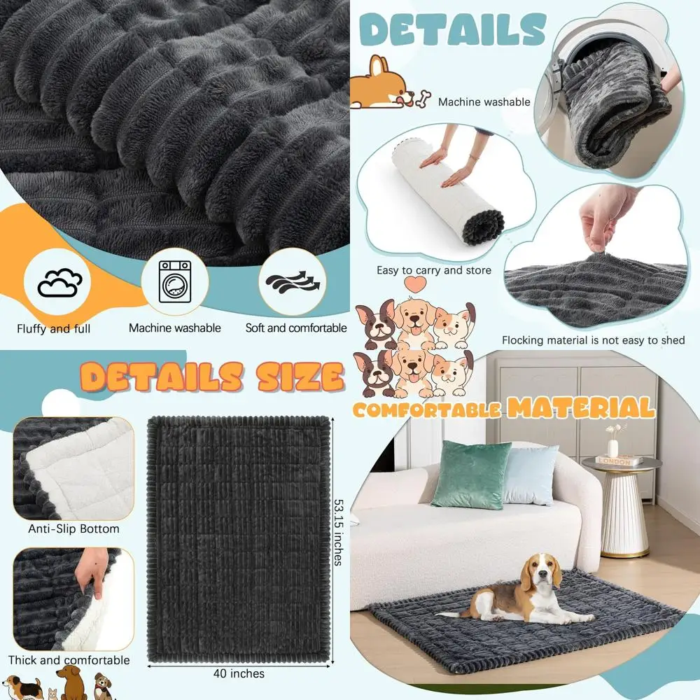 

Большой противоскользящий коврик для собак 53 x 40 см, накидка на заднее сиденье внедорожника с противоскользящими наклейками и удлинителями, устойчивыми к шерсти (серый)