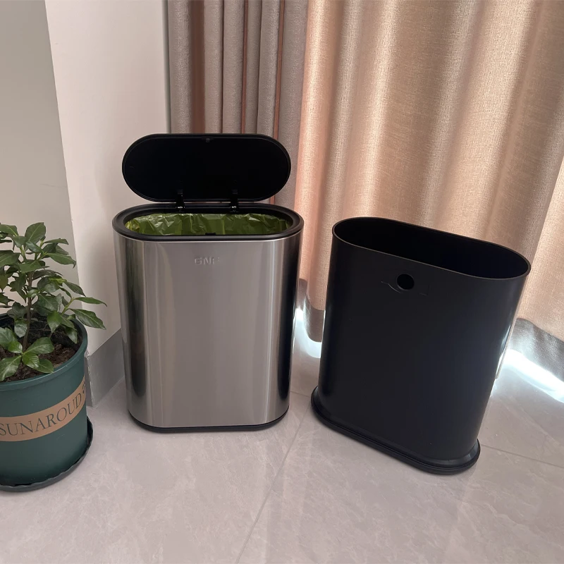 

Stainless steel press-type crack trash can 7 liters large capacity bathroom bedroom living room Hard decoration
