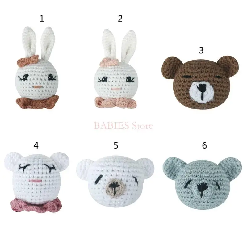 C9GB Crochet Bead Bunny Heads Loose Beads for Infant Teether Anti-Drop Pacifier Chain DIY Rattle Accessory Baby Teething Toy