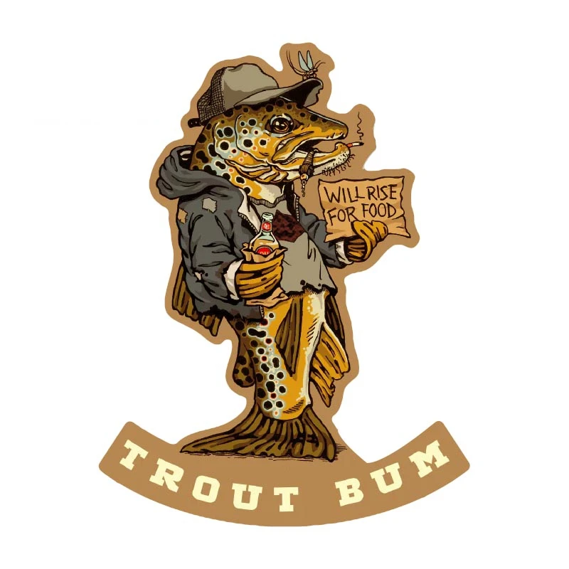 Brown Trout Bum Car Sticker Funny Fish Will Rise for Food Decal Tackle Box Toolbox Off-road Trunk Sticker