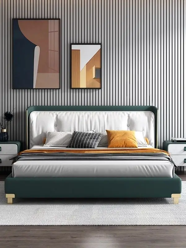 MS-KEHUI Modern Design Leather and Wood Soft Bed for Baby with Automatic Foam Comforter Low Profile&