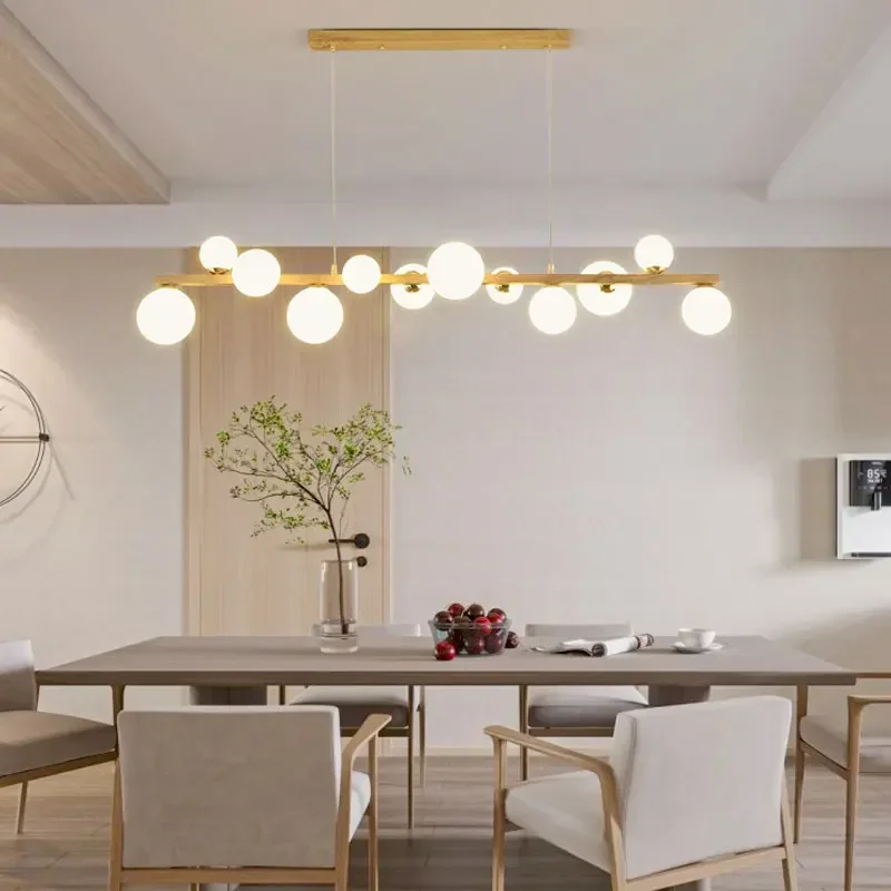 Minimalist Iron Imitation Wood Chandelier For Dinning Room Kitchen Island Long Table Ceiling Pendent Lamp Decor Light Lighting