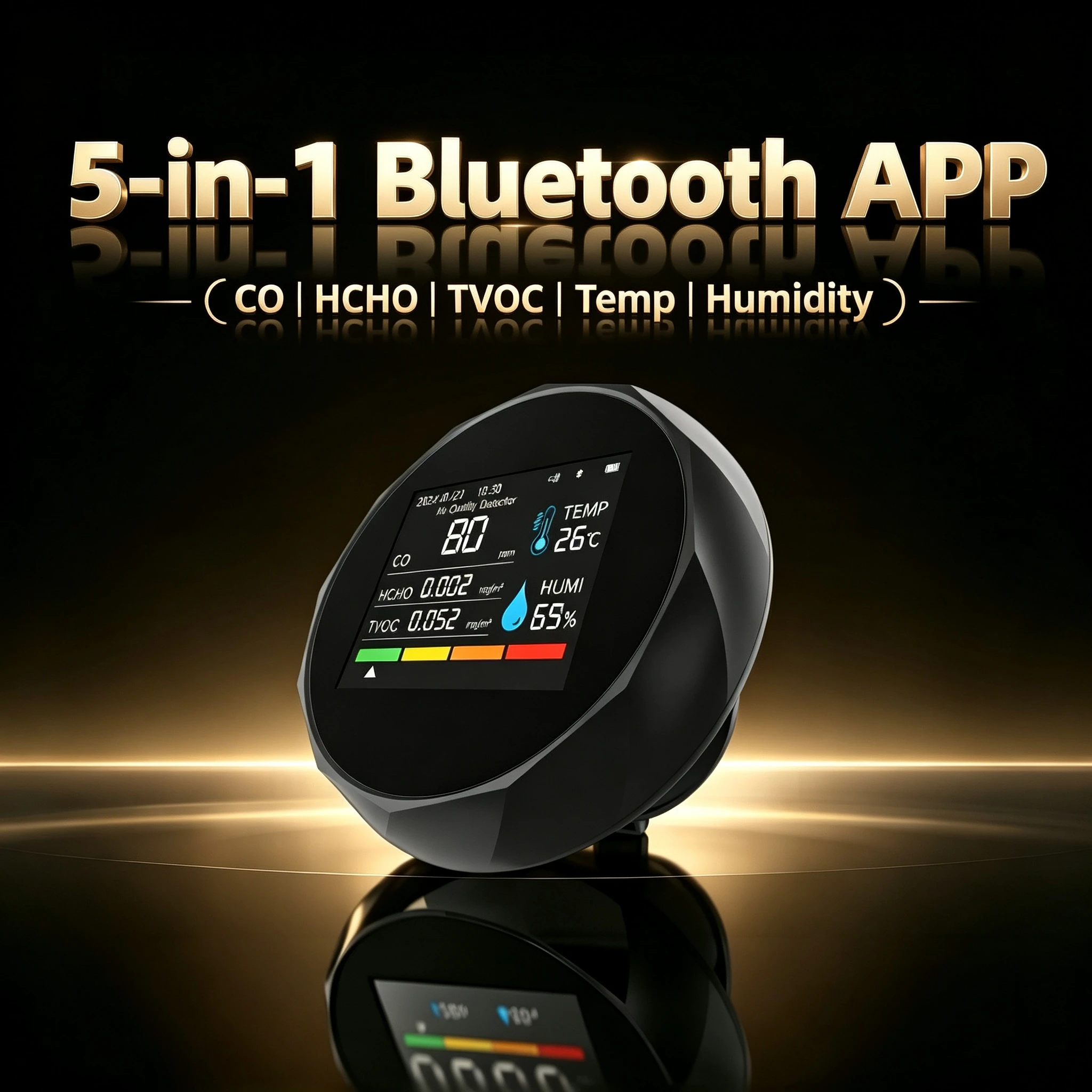 5-in-1 Bluetooth APP, CO detector, formaldehyde TVOC, temperature and humidity air quality detector