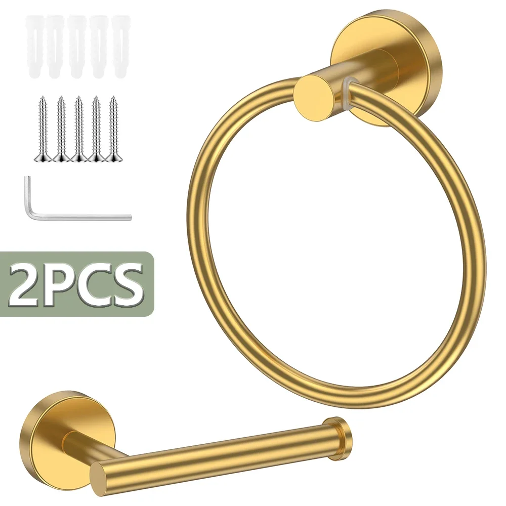 

2Pcs Toilet Paper Holder and Towel Ring Set Stainless Steel Bath Towel Hanger Wall Mount Bathroom Hardware Accessories for Home
