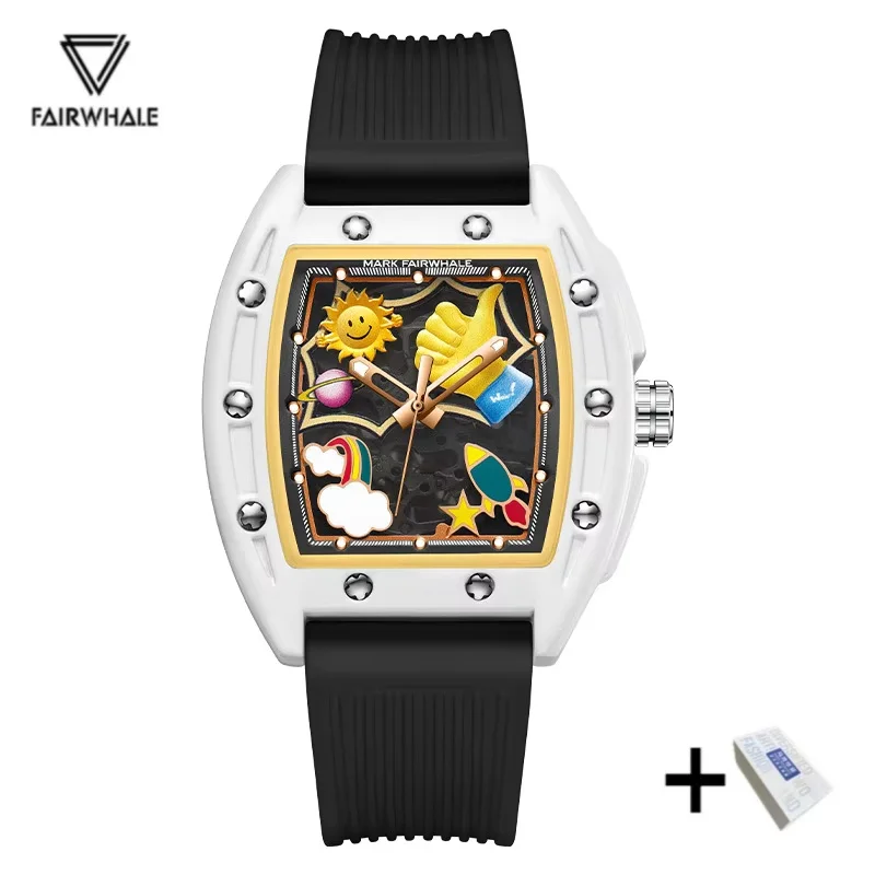 Mark Fairwhale Personalized Fun Cool Graffiti Men\'s Watches Waterproof Wine Bucket Fully Automatic Mechanical Watches For Men